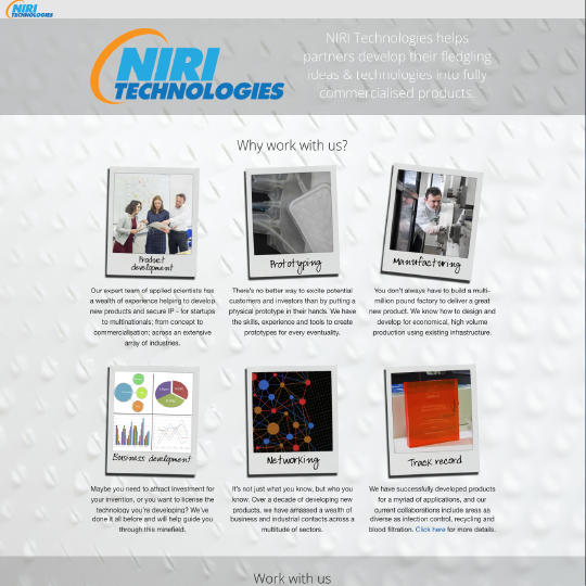NIRI Technologies product and services webpage design