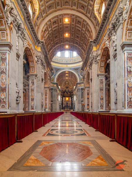 Interior nave of St Peter’s Basilica in Vatican City