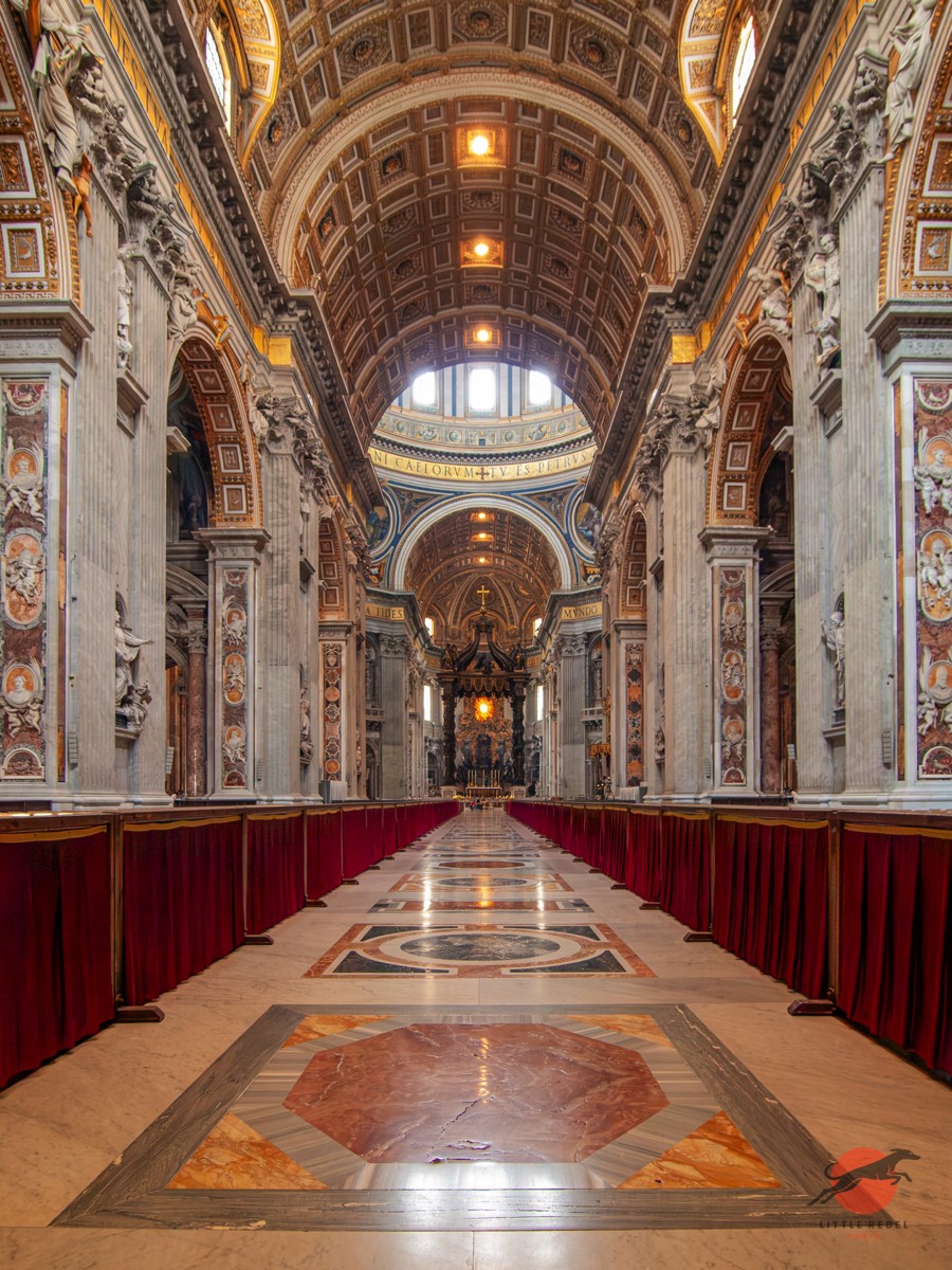 Interior nave of St Peter’s Basilica in Vatican City